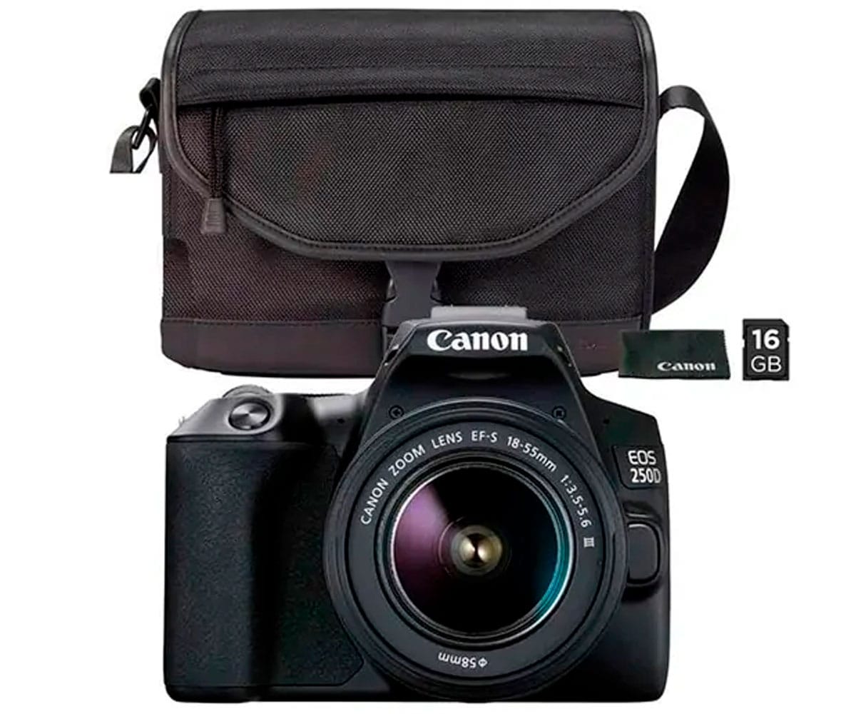 Canon EOS 250D / Pack Cámara reflex + Objetivo EF-S 18-55mm + Bolsa + Memoria SD 16GB