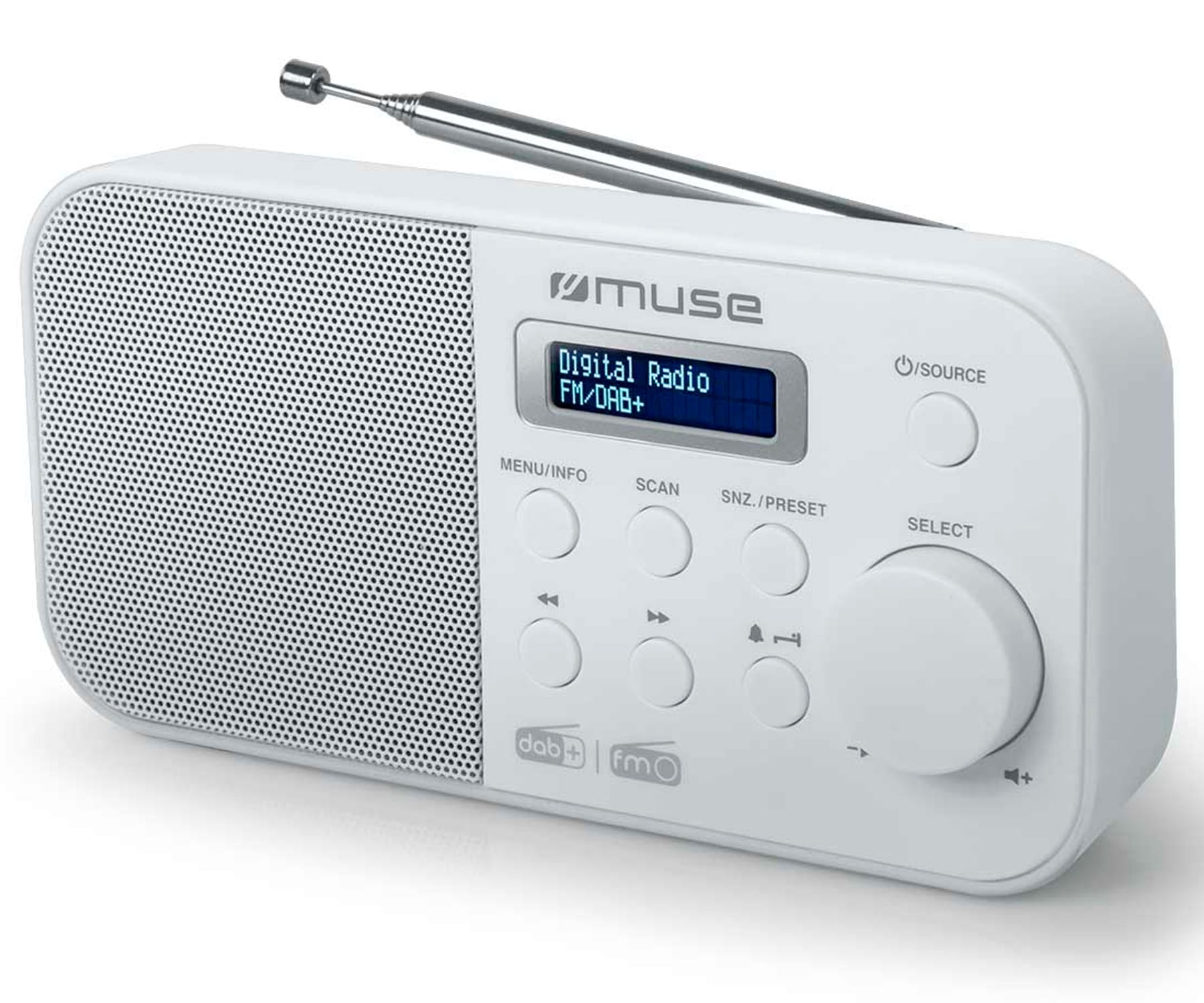 Muse M-109 DBW Blanco / Radio despertador portátil