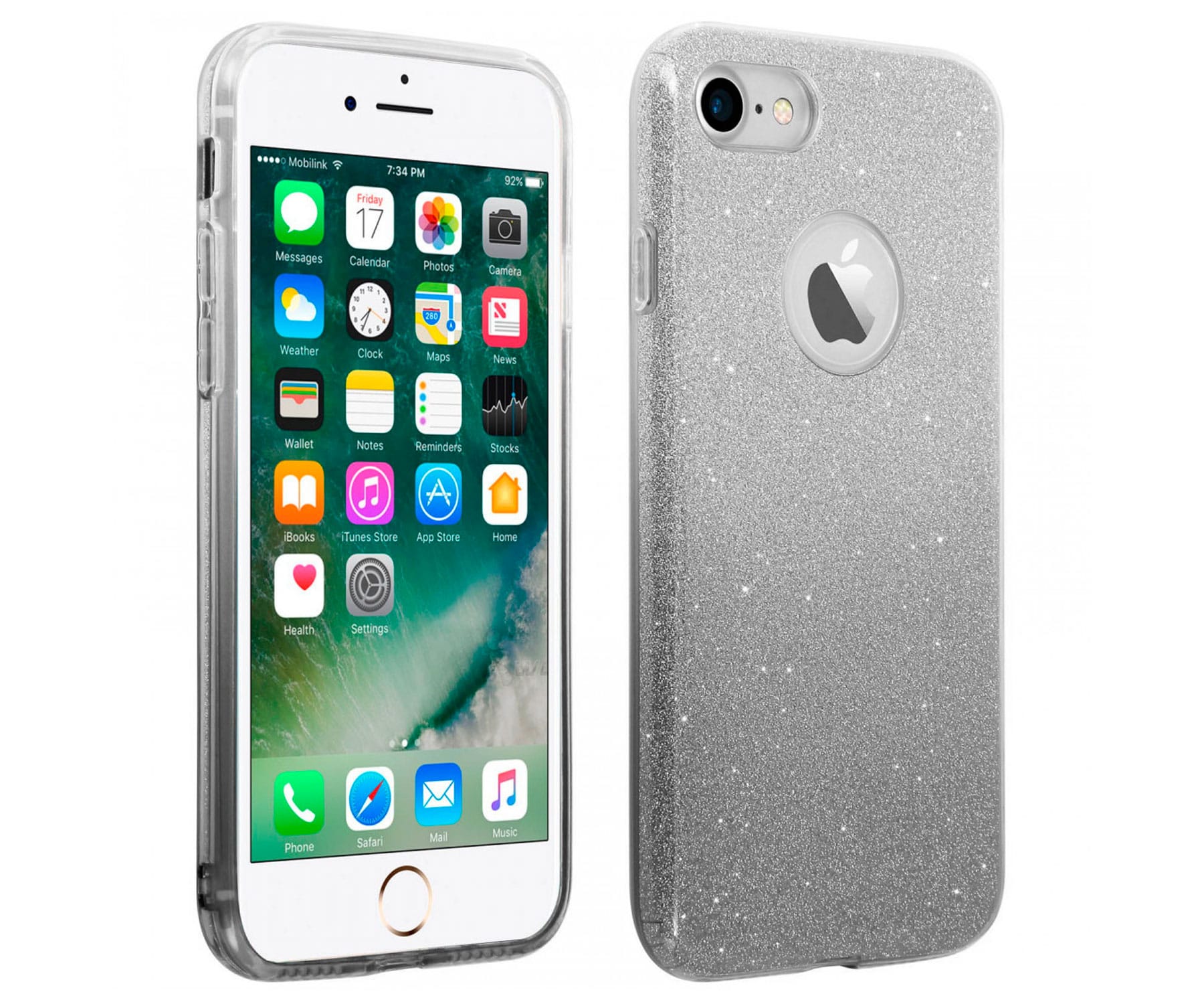 AKASHI Funda plástico plata + purpurina / Apple iPhone 7 - 8