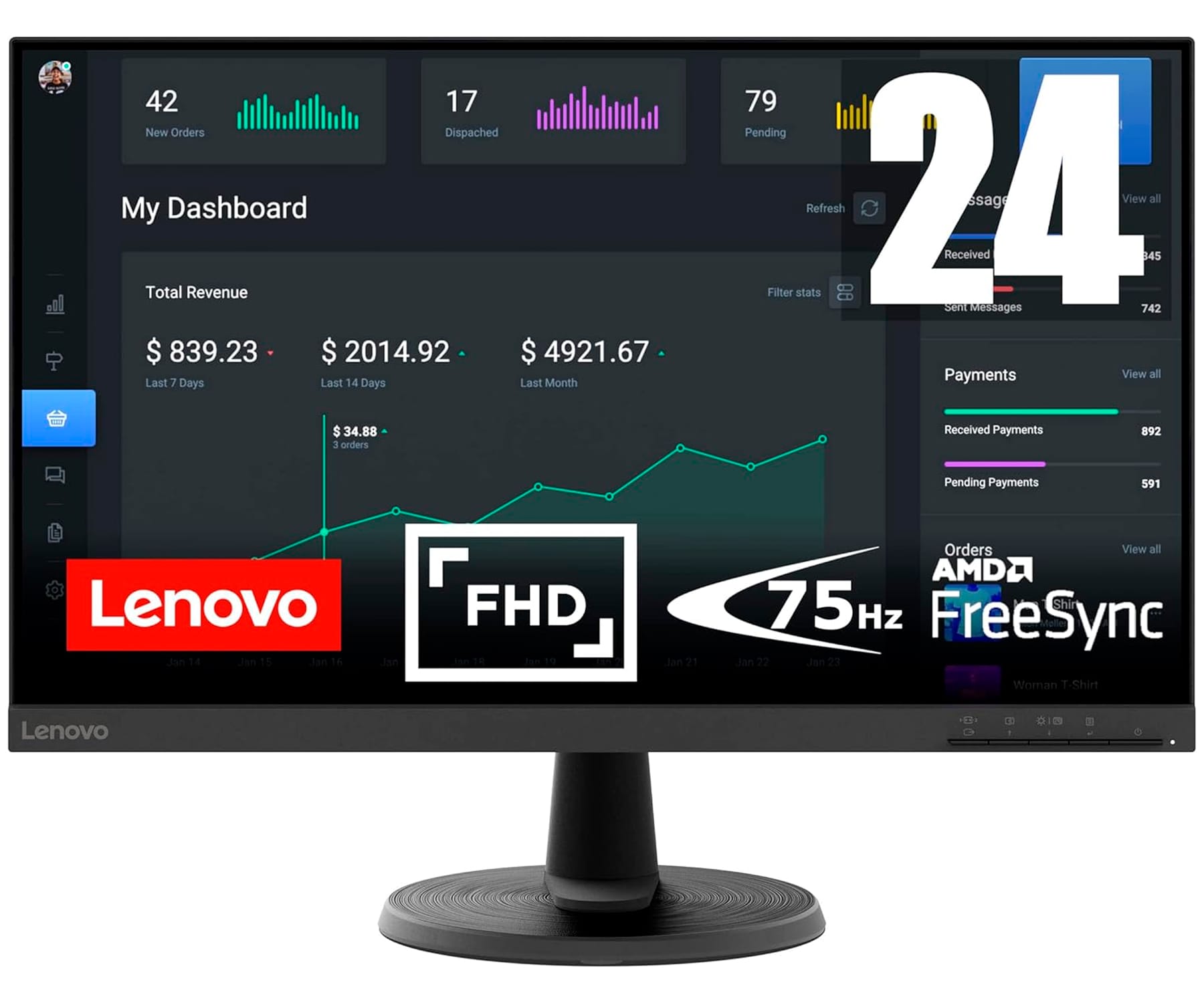 Lenovo D24-40 / Monitor 23.8" 75Hz Full HD