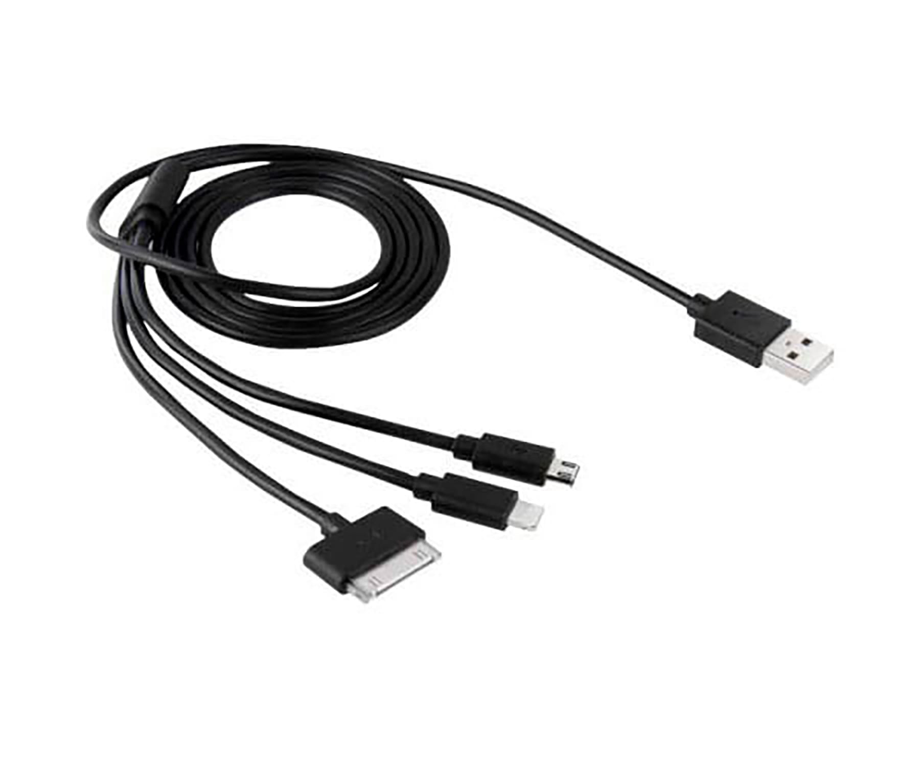 AKASHI Negro / Cable USB-A (M) a 30 pines, microUSB, Lightning (M) 50cm