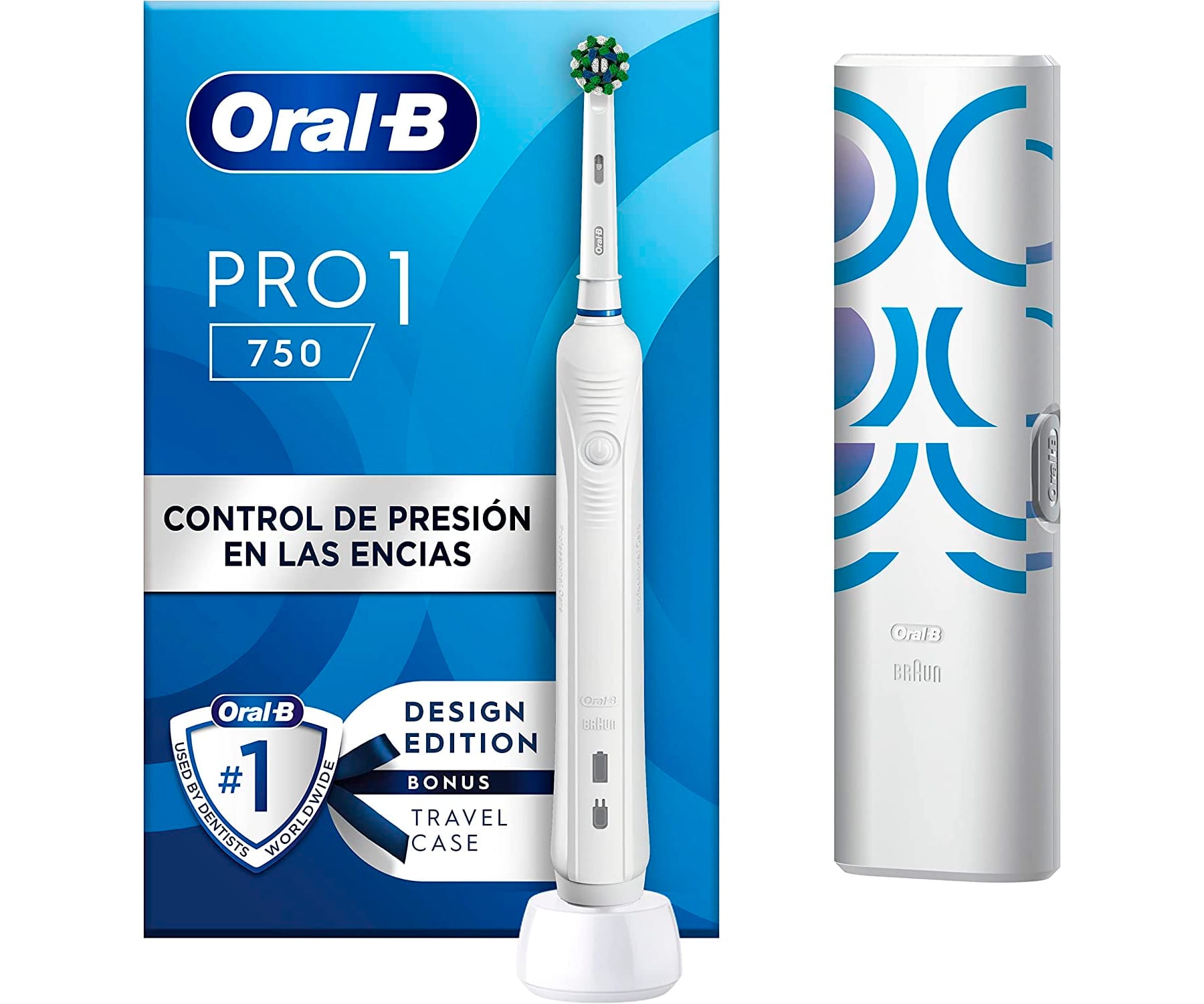 BRAUN ORAL-B Pro 1 750 Blanco + Estuche /  Cepillo de dientes eléctrico recargable / Tecnología de limpieza 3D