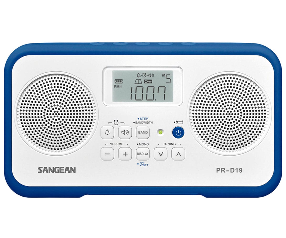 SANGEAN PR-D19 BLANCO AZUL OSCURO RADIO DIGITAL PORTÁTIL FM AM PANTALLA LCD ALARMA BATERÍA