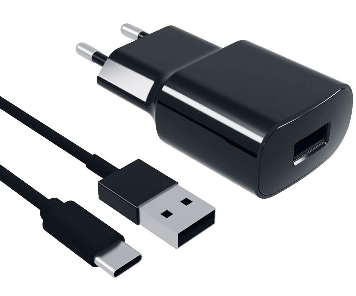 KSIX LCCDC02 Negro / Cargador de red eléctrica USB-A + Cable USB-C