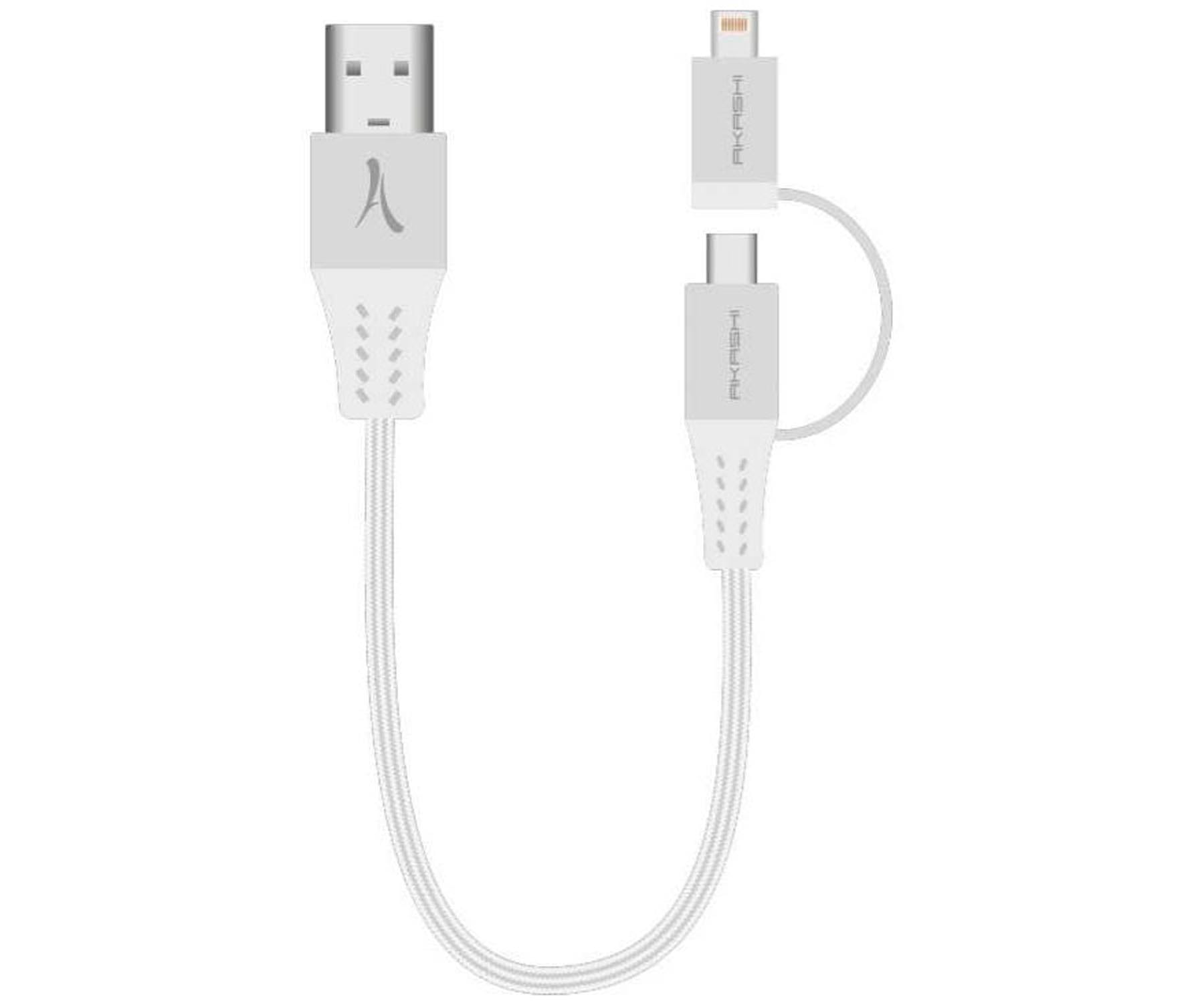 AKASHI ALTMINIMFIUSBC Blanco / Cable USB-A (M) a USB-C+Lightning (M) 10cm