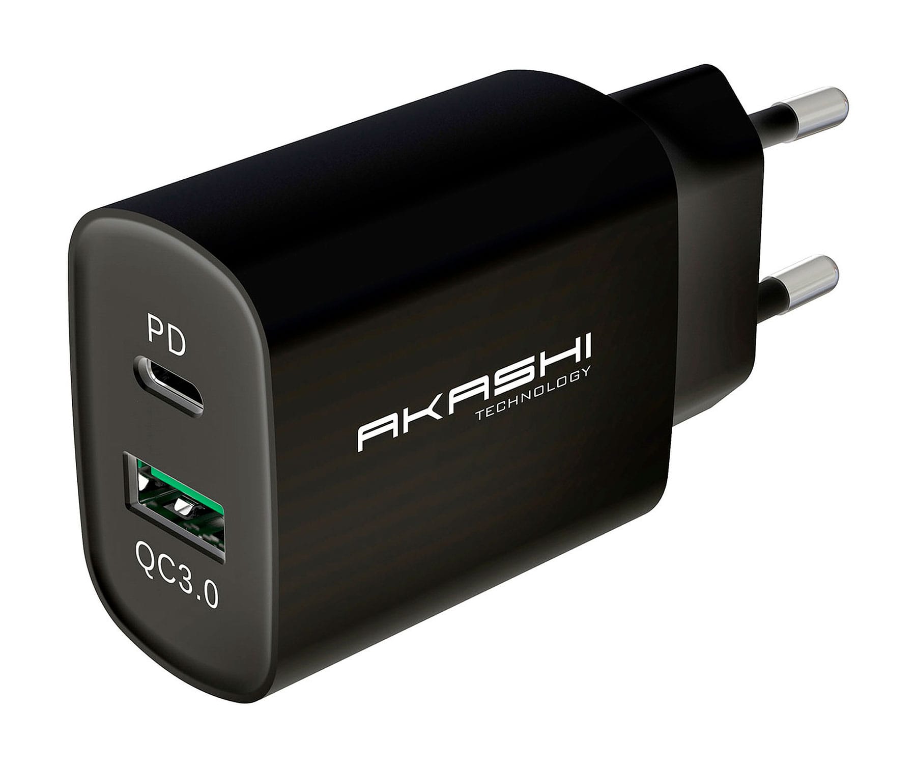 AKASHI ALTACQC20BLK / Cargador de red eléctrica USB-A + USB C 20W