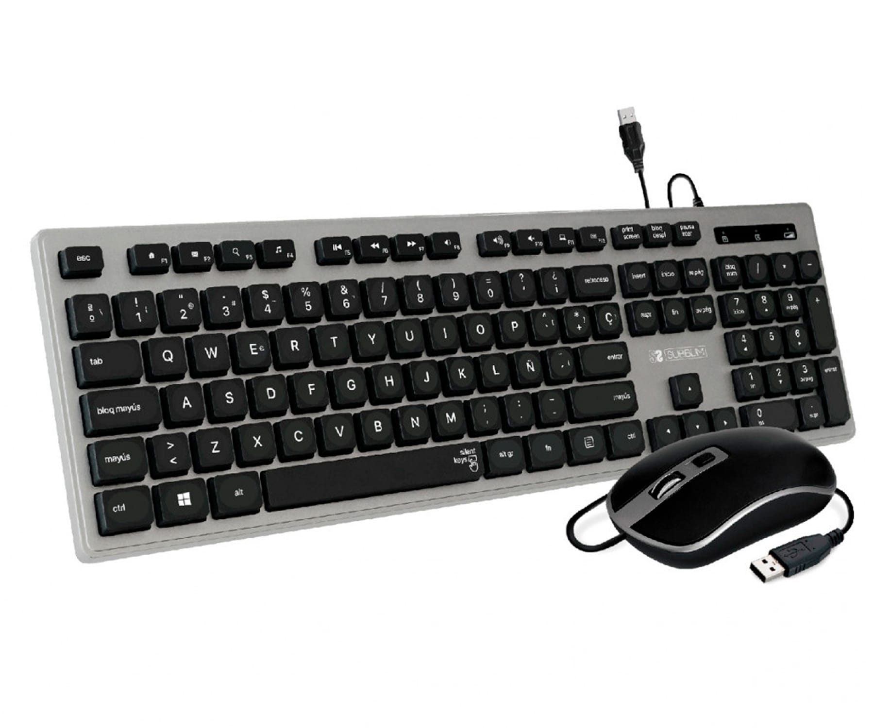 SUBBLIM Combo Wired Ergo Keys Silent Flat HQ Grey - Black / Teclado y ratón con cable
