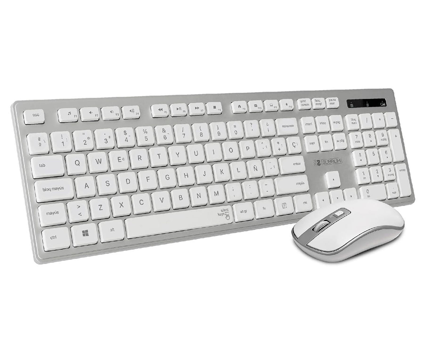 SUBBLIM Combo Wireless Ergo Keys Silent Flat HQ Silver + White / Teclado y ratón inalámbricos