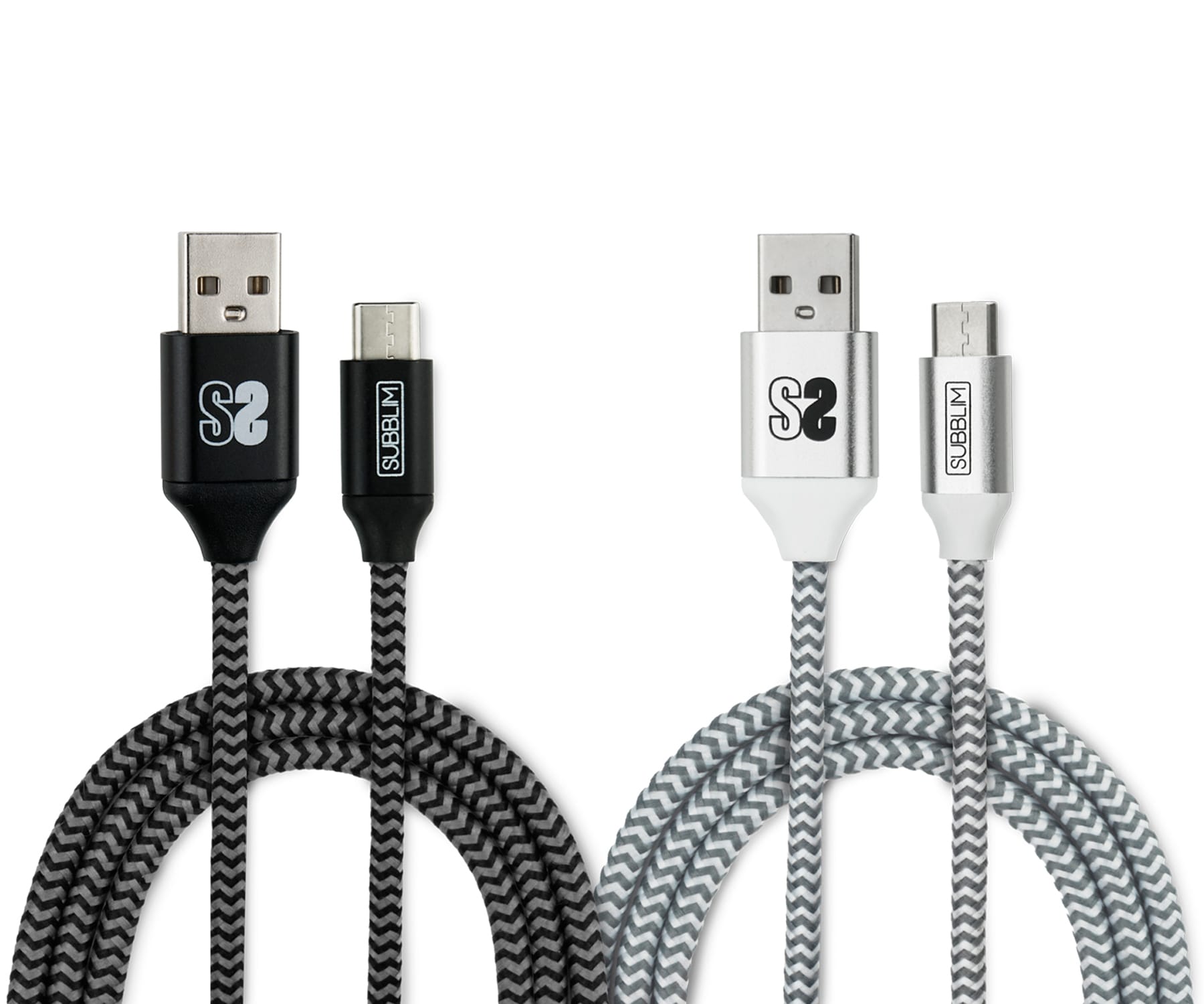 SUBBLIM Cable USB Tipo C a USB Tipo A de 1 metro (x2) Negro y Plata