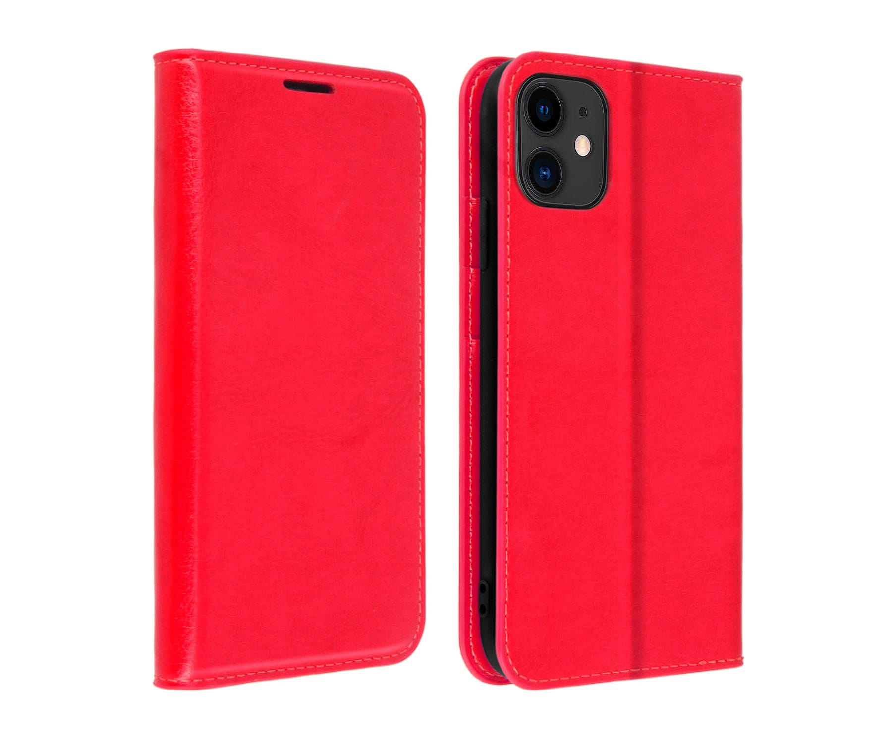 AKASHI Funda roja folio de piel para Apple iPhone 11