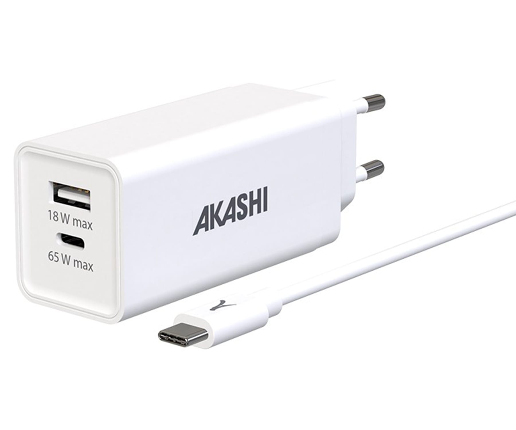 AKASHI ALTGAN65W White / Cargador para pared USB-C + USB-A 65+18W