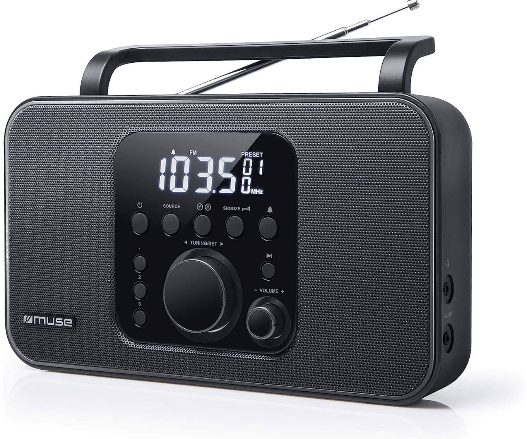 MUSE M-15 GL Negro / Radio despertador de estantería