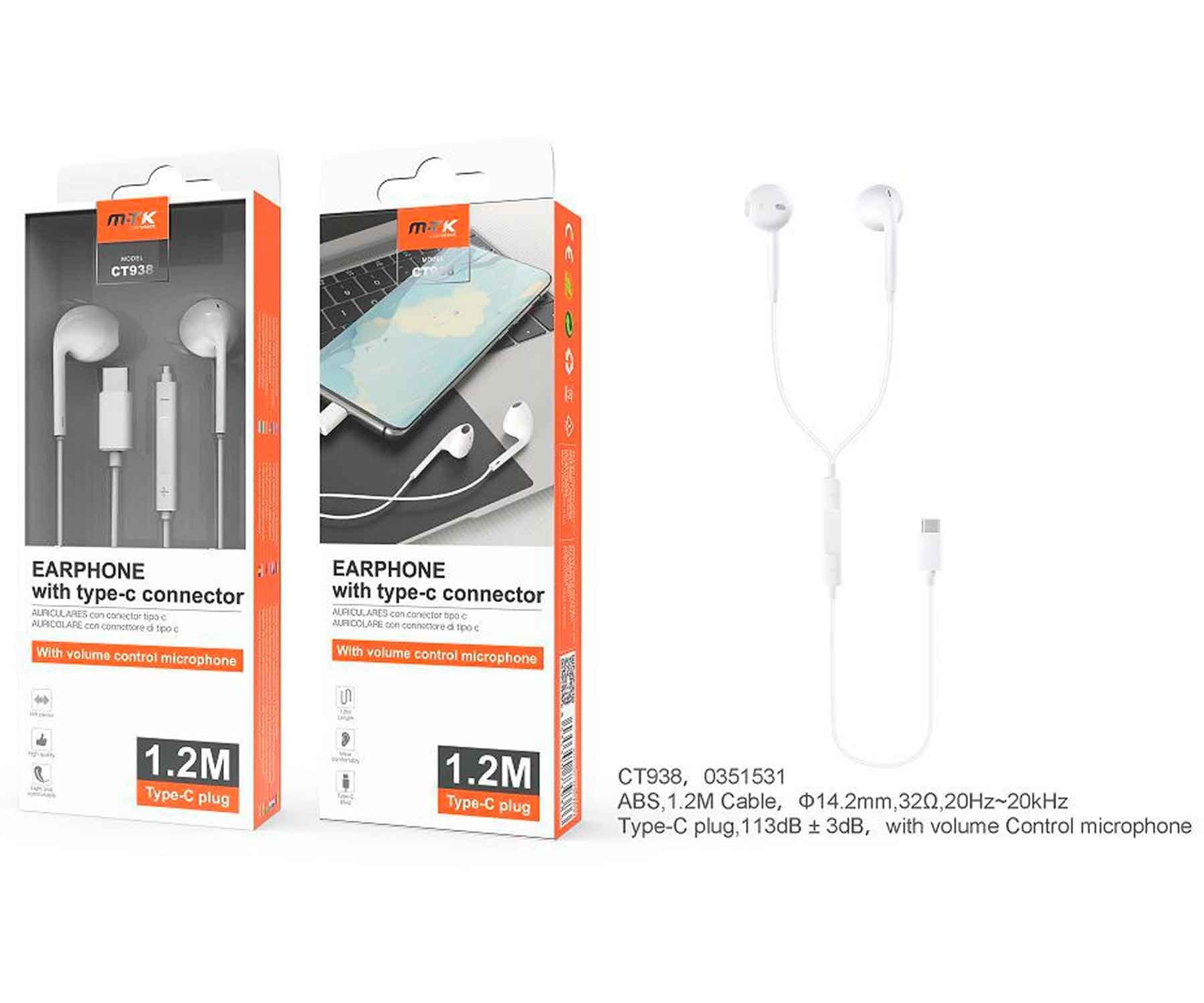 JC CT938 Blanco / Auriculares InEar con cable