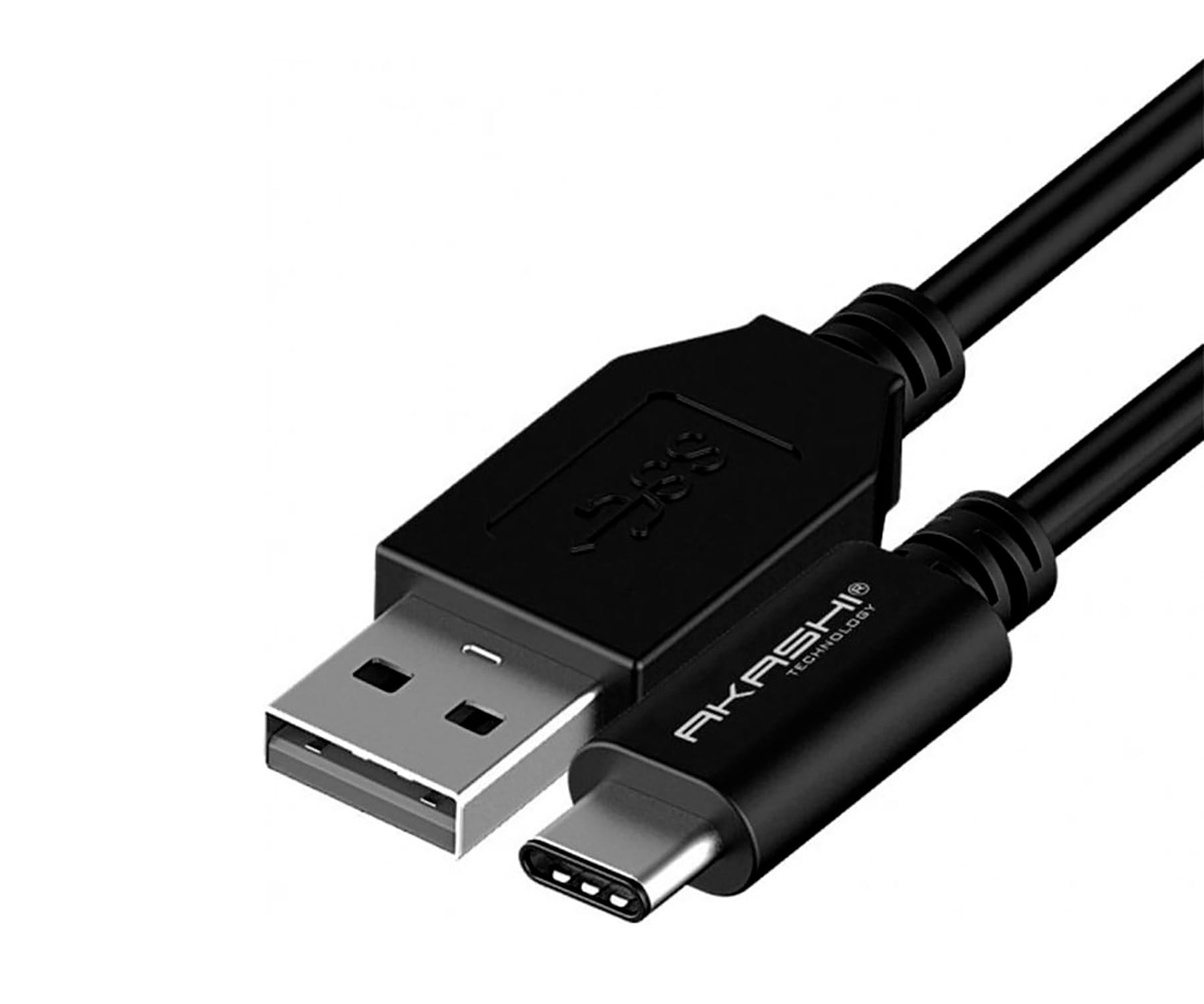 AKASHI Negro / Cable USB-A (M) a USB-C (M) 1m